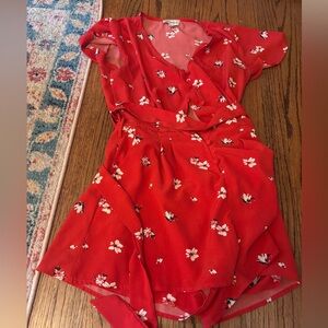Red Floral Belted Romper